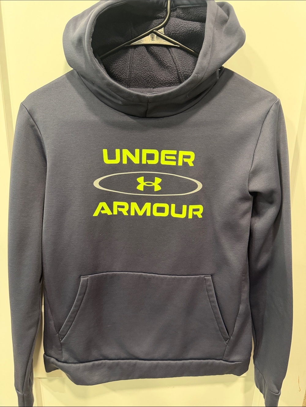Under Armour Blue Pullover Hoodie with Neon Green Logo